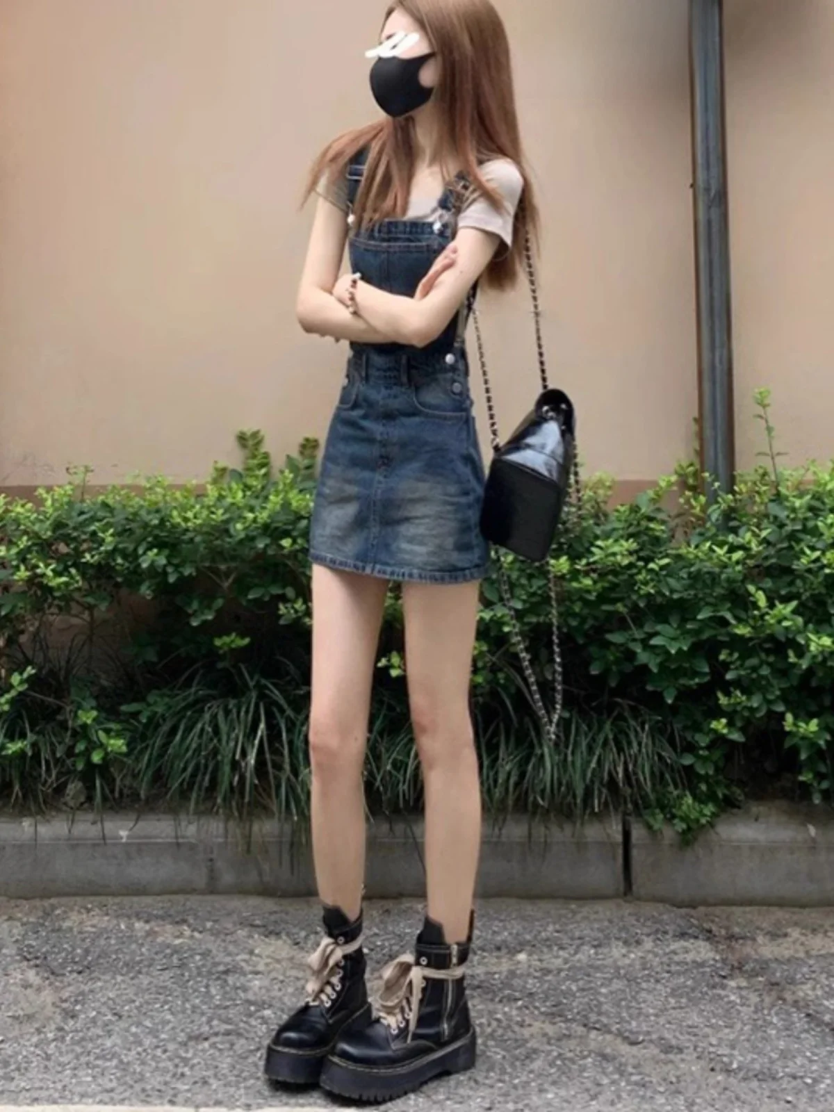 Slimming Design Denim Overalls Short Skirt Women's Summer Thin Large Size Abdomen Control Casual Dresses College Style