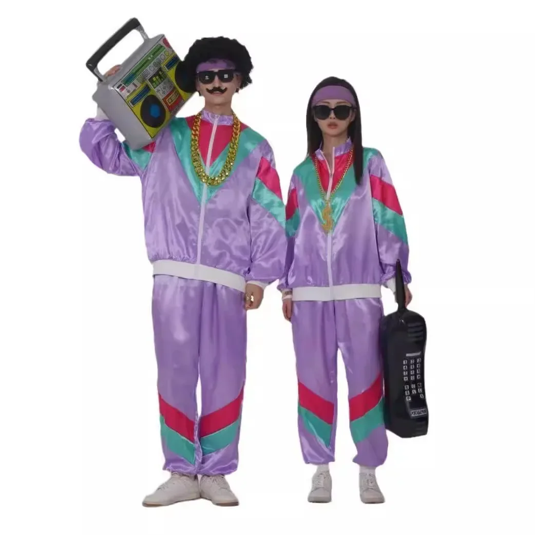 Herren 80er Jahre Trainingsanzug Vintage Hip Hop Windjacke 80er Disco Trainingsanzug 90er Jahre Muschelanzug Outfits Cosplay Kostüme