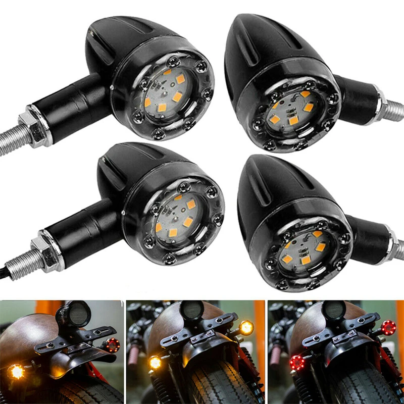 4Pcs Motorcycle Bullet LED Brake Running Turn Signal Tail Light For Harley Cafe Racer 12V