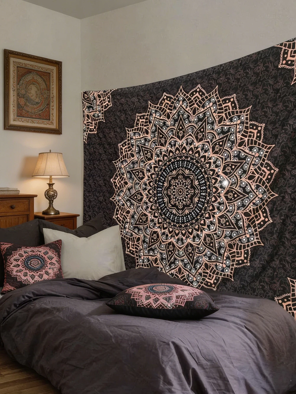 Schwarzer Mandala-Wandteppich – Wandbehang im Bohemian-Stil für Heimdekoration und Innenhintergründe WANDTEPPICHE – Detail 1