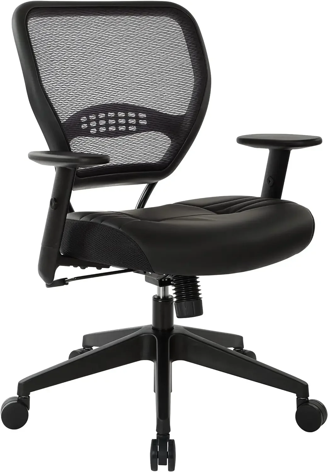 

SPACE Seating Professional AirGrid Dark Back and Padded Black Eco Leather Seat, 2-to-1 Synchro Tilt Control, Adjustable Arms and