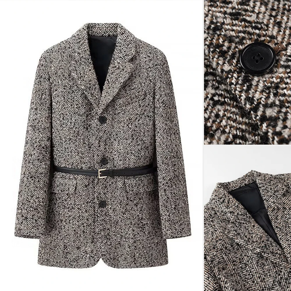 

Модный свободный пиджак с поясом для женщин, элегантный повседневный стиль, европейский и американский дизайн