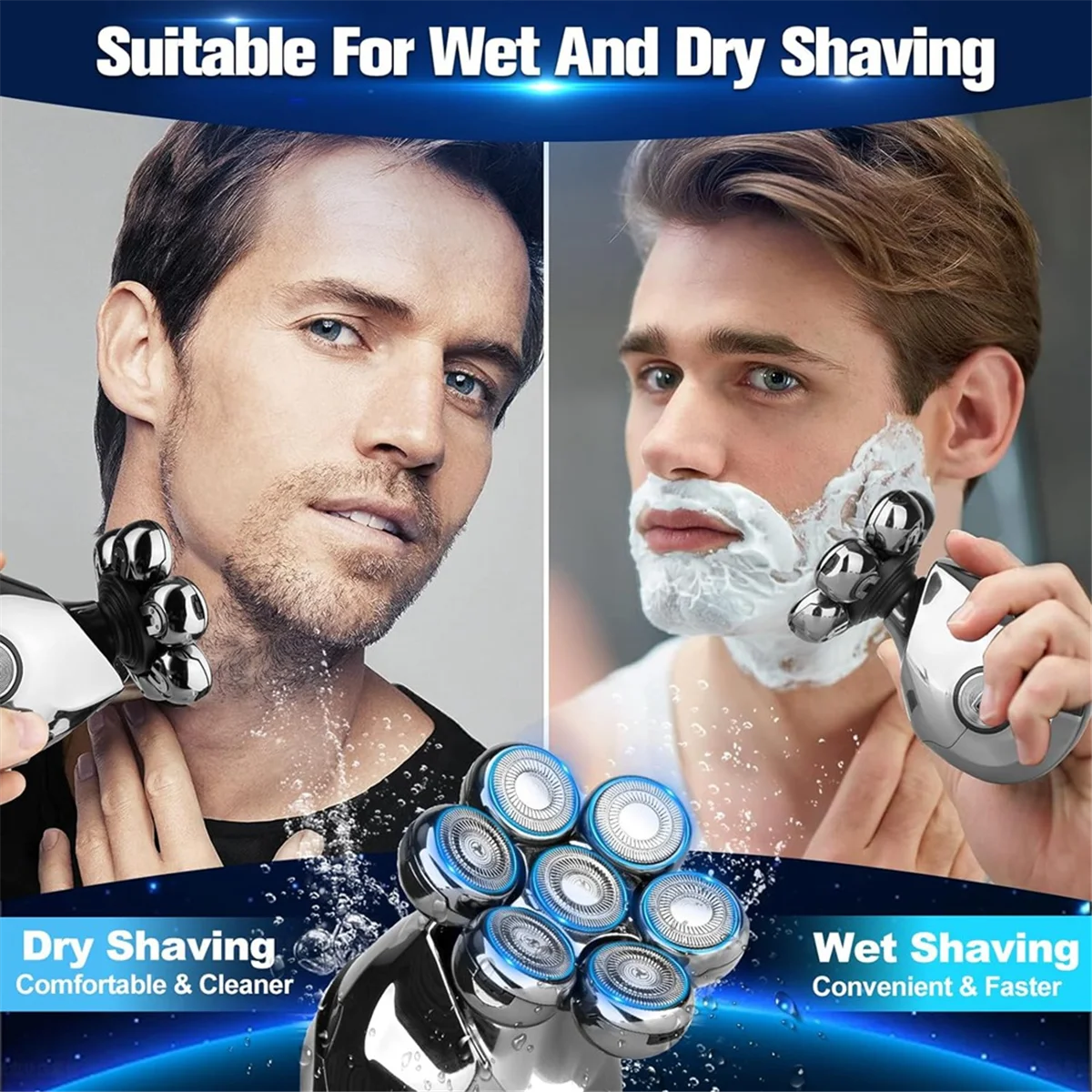 Electric Head Shaver,5 in 1 Head Shaver with Nose Hair, Sideburns Trimmer,Face Brush 7D Rotary Shaver with LED Display