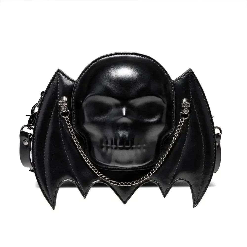 Halloween Black Bat Dark Gothic Skull Link Chain One Shoulder Crossbody Bag Subcultural Mini Square Bag Steampunk Style handbags