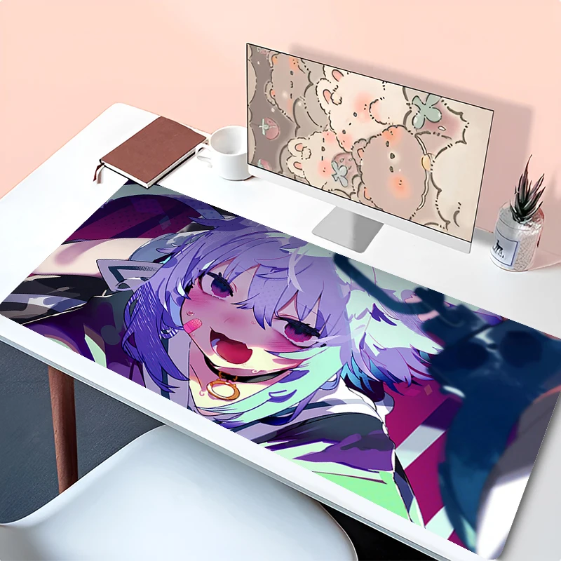 Mouse Pad Kawaii PC Cute Anime Girl Desk Mat Purple Cat Ears Nekomata Okayu Mousepad Laptop Hololive Gaming Table Keyboard Pad