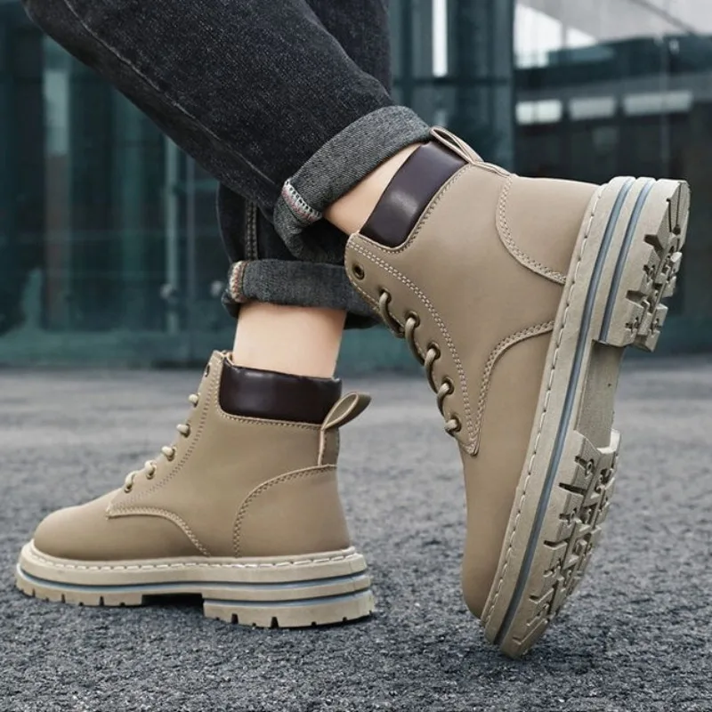

Men's Boots High Top Boots High Quality Women Leather Shoes Fashion Outdoor Sneakers Men Lace Up Non-Slip Ankle Boots for Couple