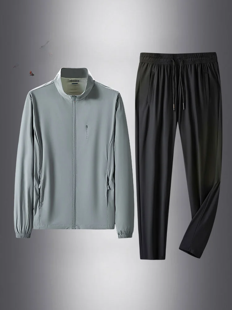 

Мужской летний комплект из ледяного шелка больших размеров: легкие дышащие брюки для бега с защитой от солнца и повседневный спортивный костюм из двух предметов