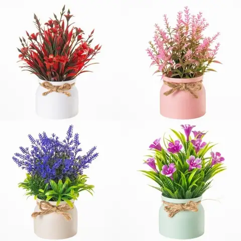 New Fake Potted Flowers Evergreen Bonsai Artificial Flower Bonsai Table Decor Fake Plant Potted Ornaments Desktop Decoration