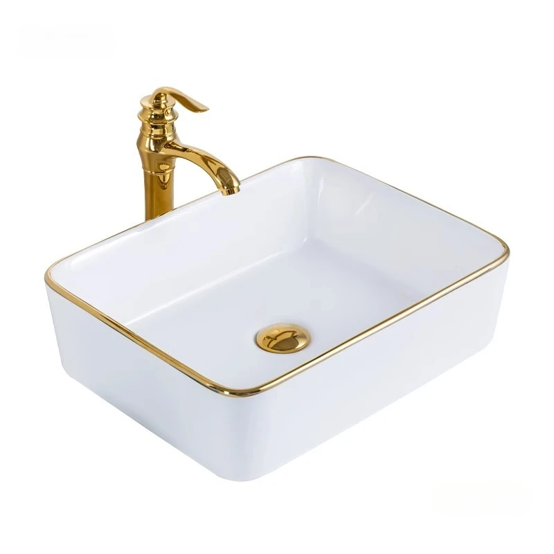 

European Style Phnom Penh Bathroom Sink Above Counter Basin Ceramic Wash Basin Creative Gold Edge Sinks Bathroom Fixture