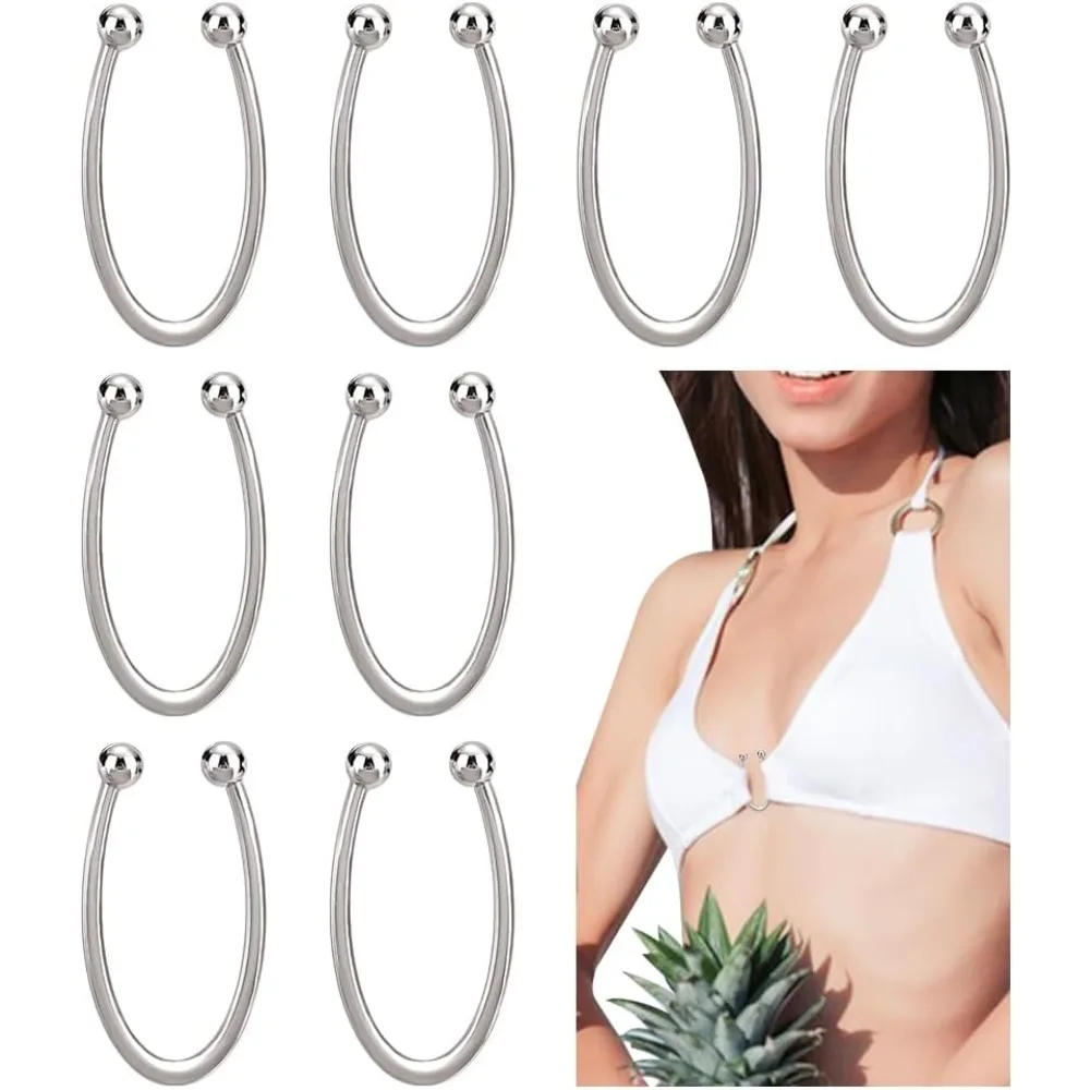 

8 Pcs Bikini Closure Metal Strap Hooks Alloy Bikini Pins Clips U Shape Ring Buckle Lingerie Chest Closure Connector for Women