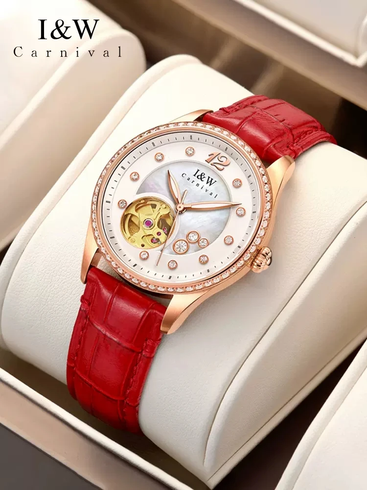 

CARNIVAL Brand IW High-End Series MIYOTA Mechanical Watch for Women Leather Skeleton Sapphire Ladies Wriswatch Gift For Female