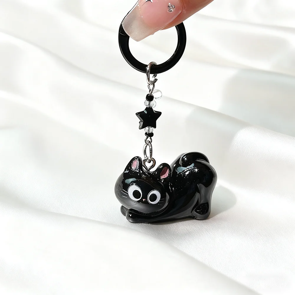 Noter nuevo lindo llavero de gato negro Unisex mochila de coche bolso encanto decoración colgante mejor amigo llavero regalo perfecto para los amantes