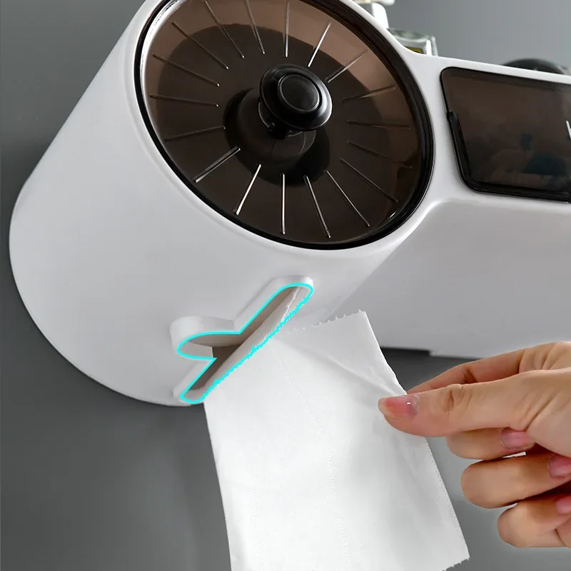 Bathroom Toilet Paper Holder Waterproof Wall-Mounted Tissue Box Multifunctional Storage Rack Roll Paper Storage Box