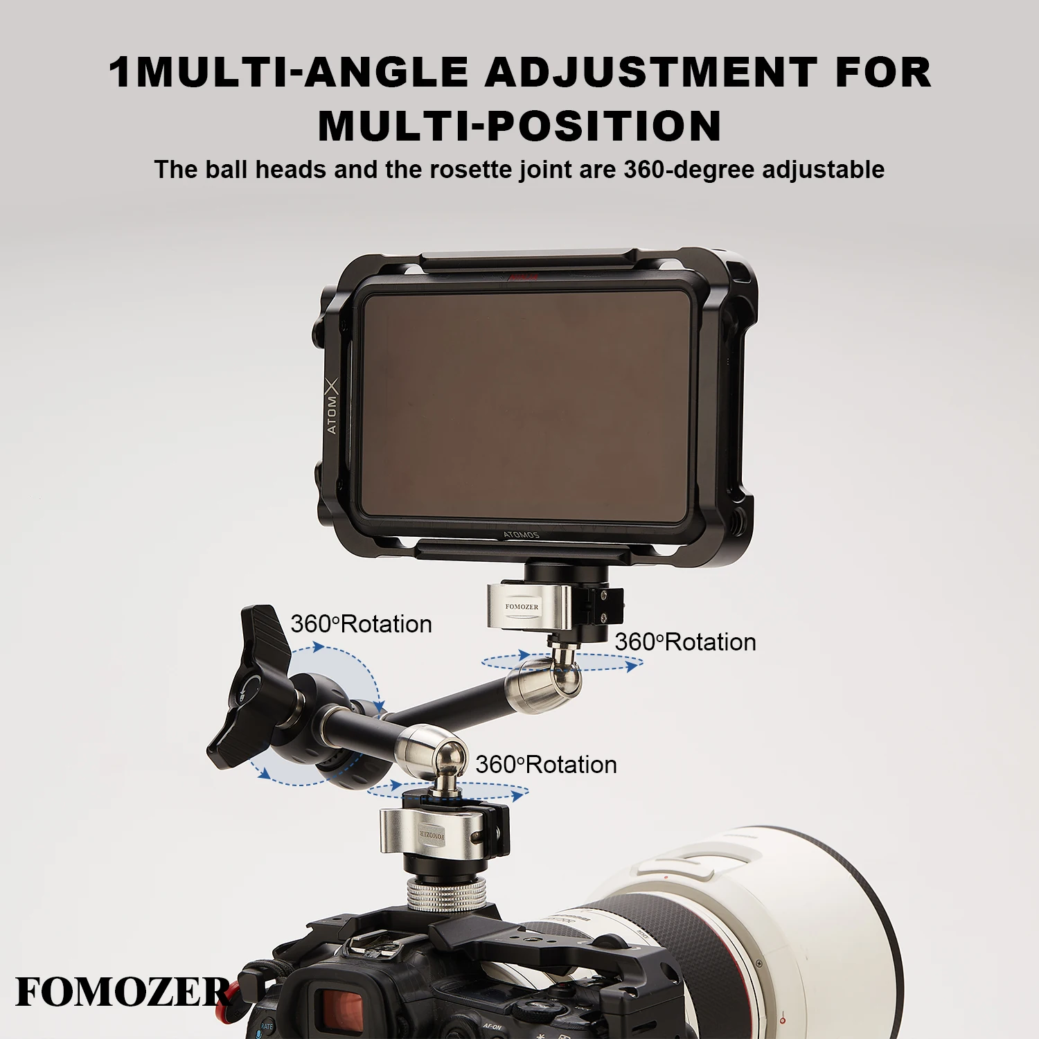 FOMOZER SD-F11 Quick Release Magic Arm Kit 11 inch Dual Ball Head Knob Control Extension Magic Arm for Camera Cage Tripod