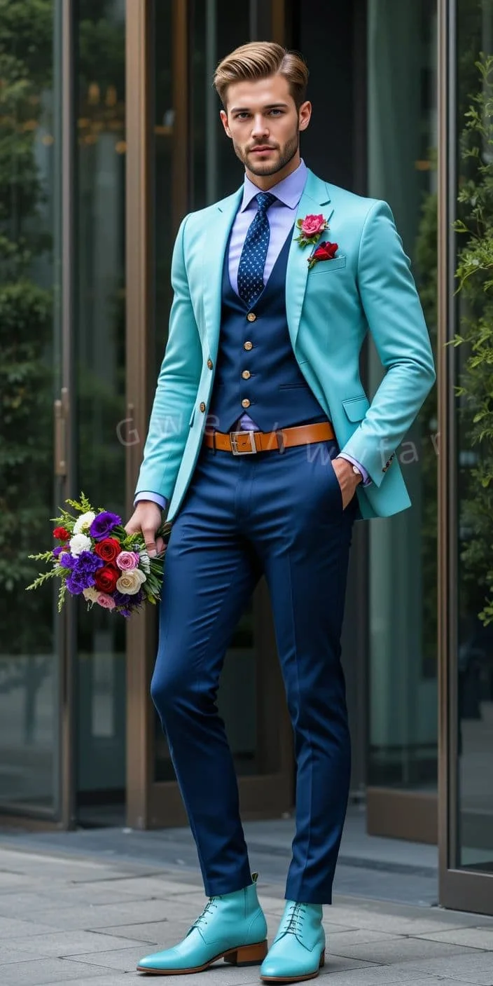 Gwenhwyar Neuankömmling Hellgraue Freizeitjacke mit Hose, formeller Business-Büroanzug für Herren, Bräutigam, Hochzeit, Party, Blazer, Hose – Detail 9