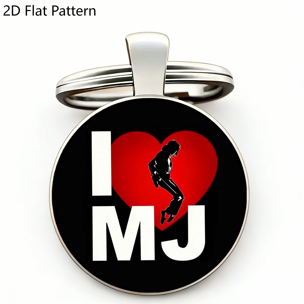 1 pièce Porte-clés Michael Jackson « I Love MJ » - Porte-clés en métal 2D, Breloque de sac pour fans de musique pop, Cadeau souvenir, Pendentif pour les amateurs de musique