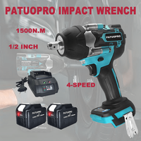 PATUOPRO 1500N.m Cordless Impact Wrench Brushless Electric Wrench 1/2 Inch 4-Speed Handheld Power Tools For Makita 18v Battery