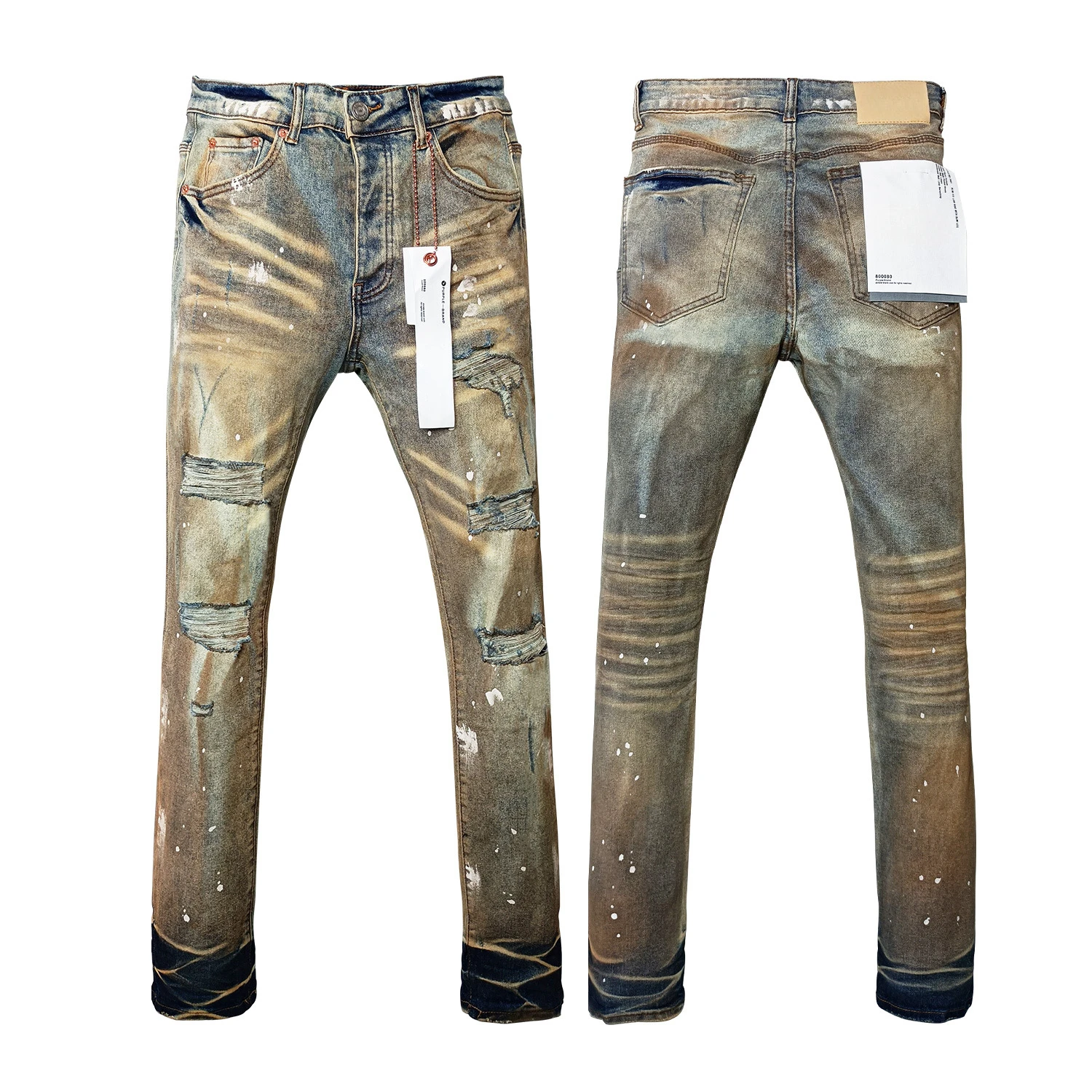 

Purples 2024 New Purples Vintage Washed Rusty Hole High Street American Men's Denim Brands Pants