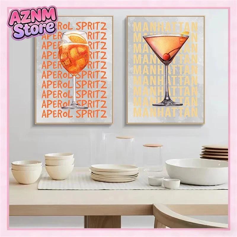 1 peça de Pintura em Tela sem Moldura, Pôster de Arte com Fonte de Coquetéis (Aperol Spritz, Gin e Tônica, Espresso Martini, Mojito) Impressão em Tela W