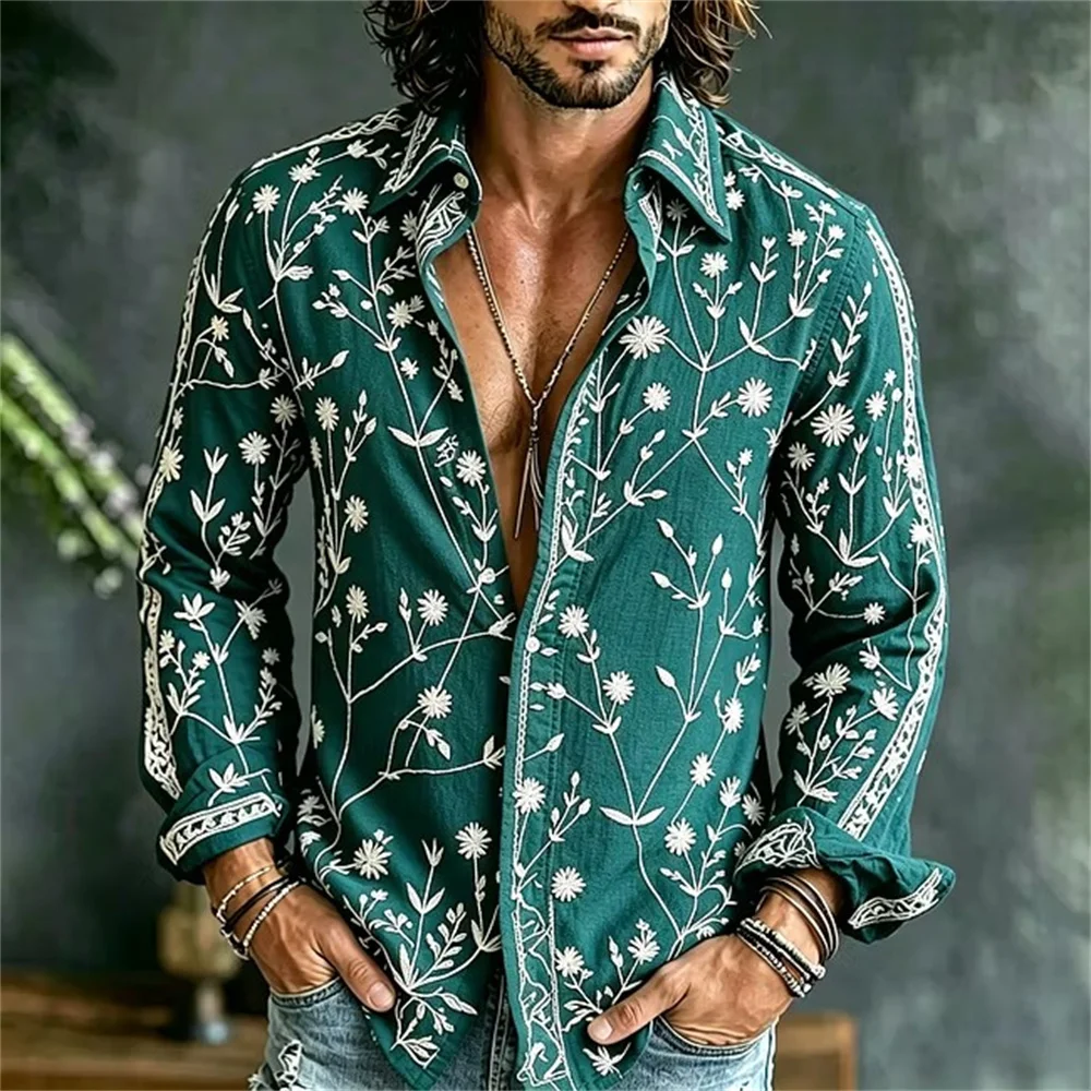 New Rainbow Dyeing Grid 3D Printed Pattern Shirt Vintage Hippie Style Men's Casual Long Sleeve Shirt Clothing