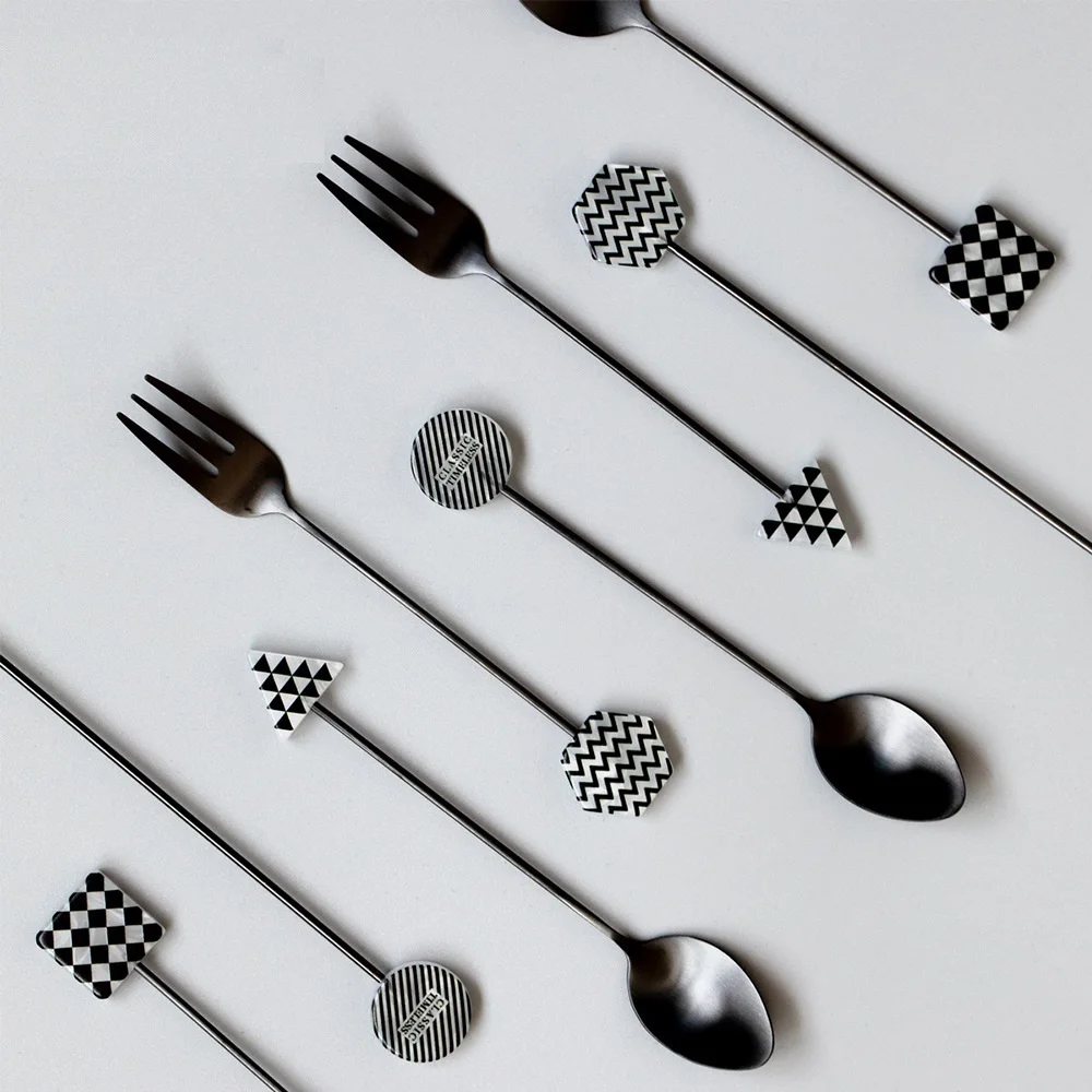 1pc Stainless Steel Stirring Spoon Fork Coffee Cake Dessert Tea Ice Cream Creative Teaspoon Spoon Kitchen Tableware