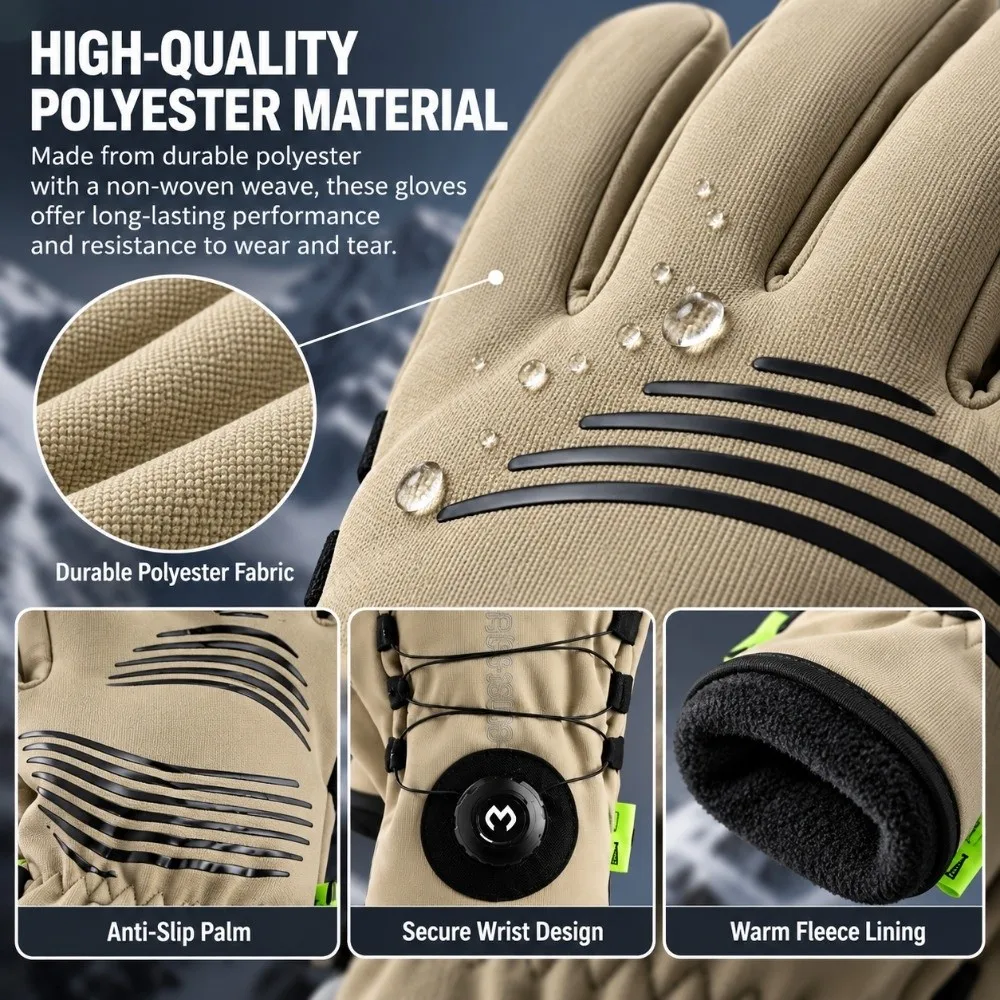 1pair Fleece Lined Cycling Gloves Thermal Warm Adjustable Rotary Buckle Motorcycle Gloves Waterproof Windproof Anti-Slip