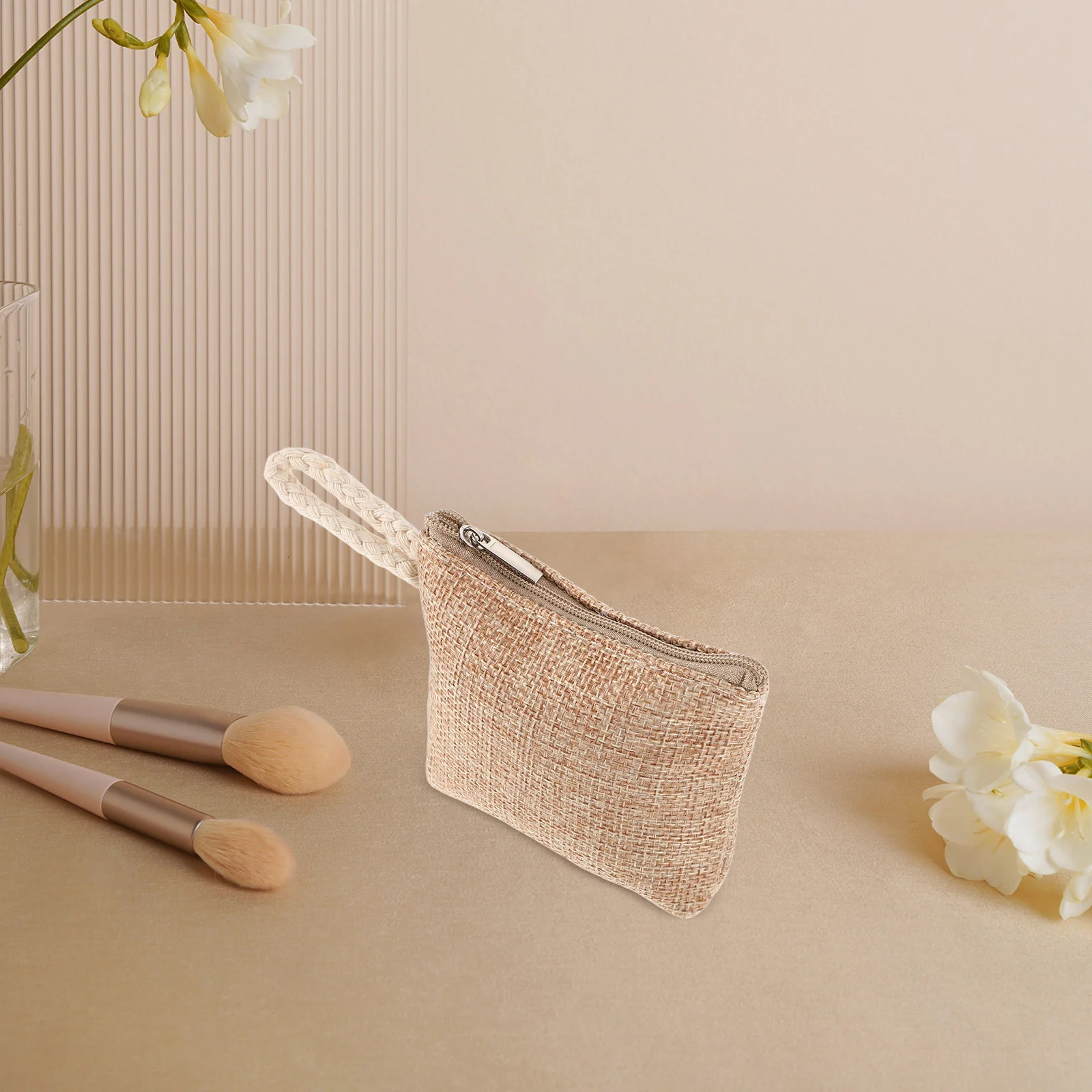 

1 Portable Coin Pouch for Women Multifunctional Zippered Small Wallet Cotton Linen Makeup Lipstick Keychain Travel Organizer