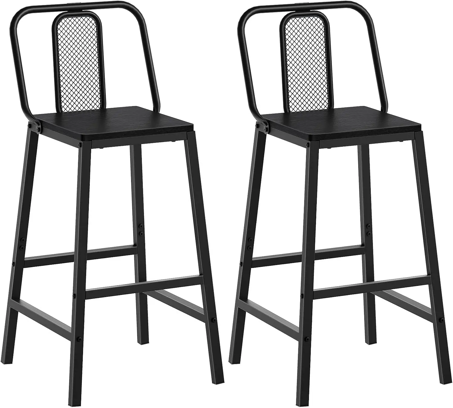 

Set of 2 Bar Chairs, Counter with Backrest, Counter Stools, Bar Height Stools, for Dining Room, Center Island, Kitchen, Black