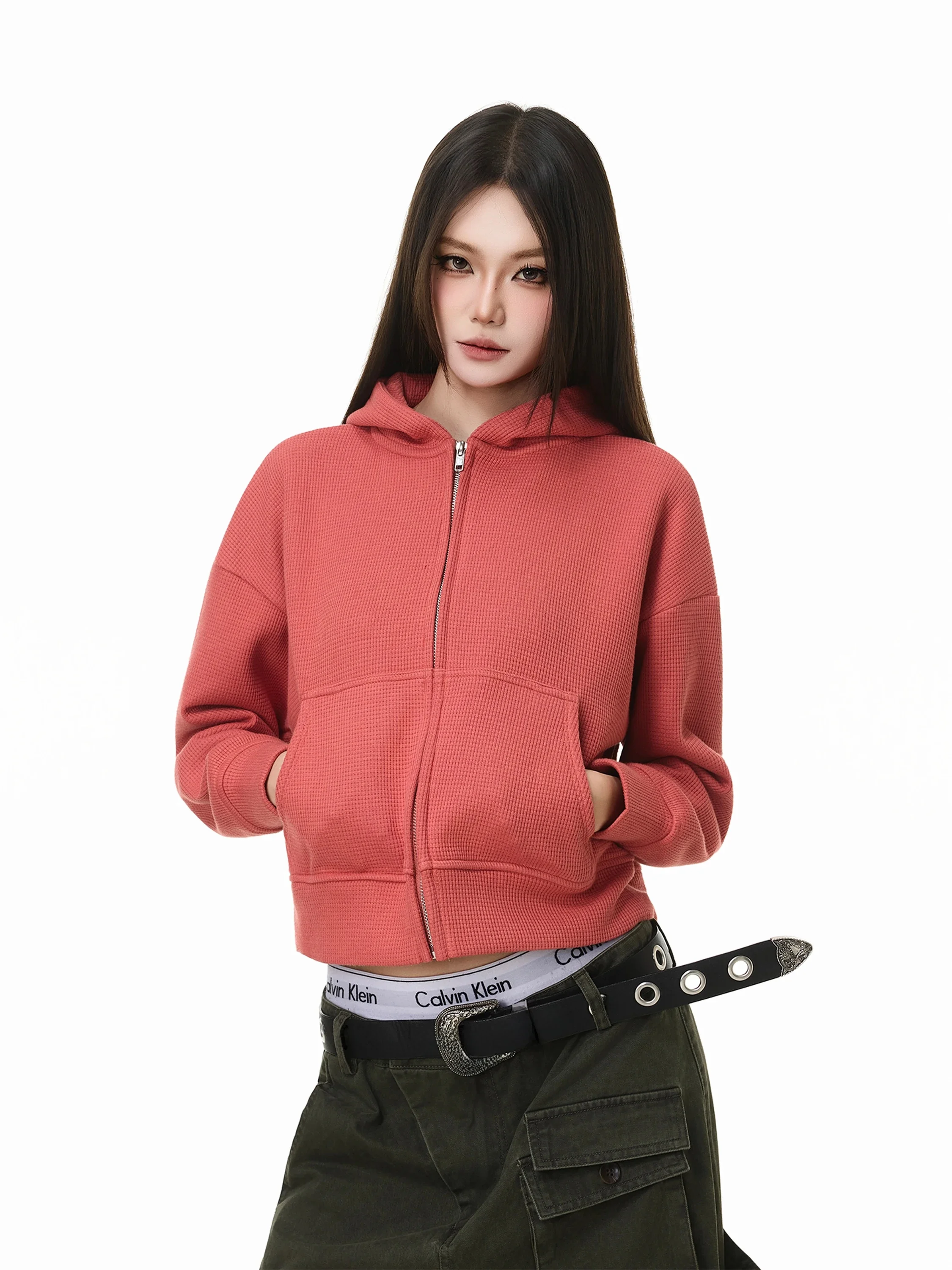 Retro American Style Hooded Cardigan Sweater Short Length Autumn Winter Casual Lazy Slimming Versatile Multi-Color Outerwear