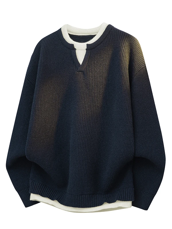 

Мужской свободный вязаный свитер в стиле колор-блок, повседневный, осенне-зимний, молодежный, в стиле лэйзери, премиум-класса, с эффектом двухслойности