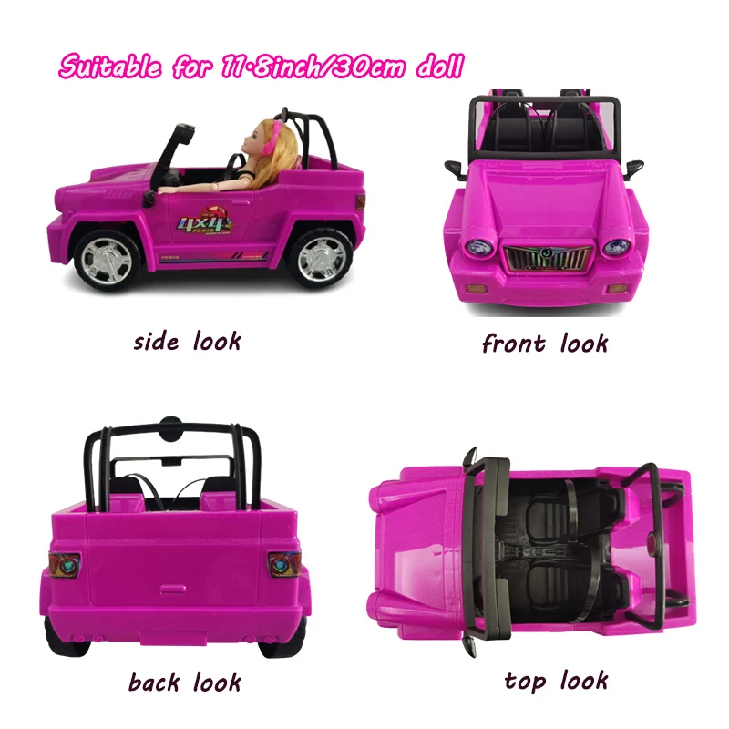 Travel Convertible Jeep Car Doll Vehicle Two Seat Cool Car for Dolls Toy Car Model  Girl\'s Birthday Gift Dollhouse Accessories