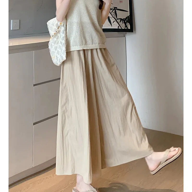 

Spring Autumn Solid Color Elastic High Waisted Pockets Sweatpants Casual Women's Wide Leg Loose Trousers Comfortable Pants