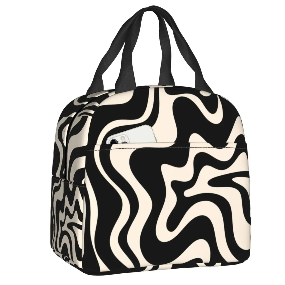 Custom Sage Liquid Swirl Abstract Pattern Lunch Bag Women Warm Cooler Insulated Lunch Boxes for Adult Office