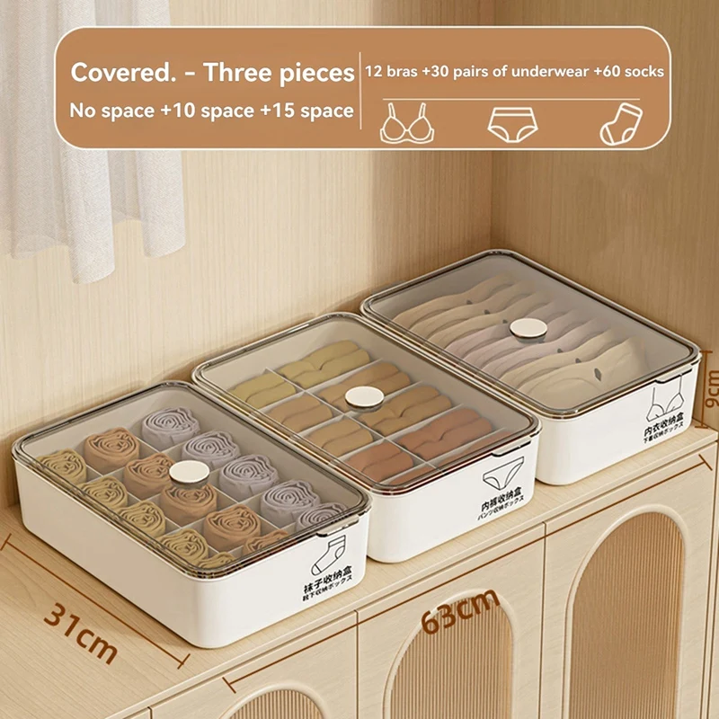 3pcs Large Capacity Dustproof Storage Box for Underwear and Socks Organizer Storage Box-A57M