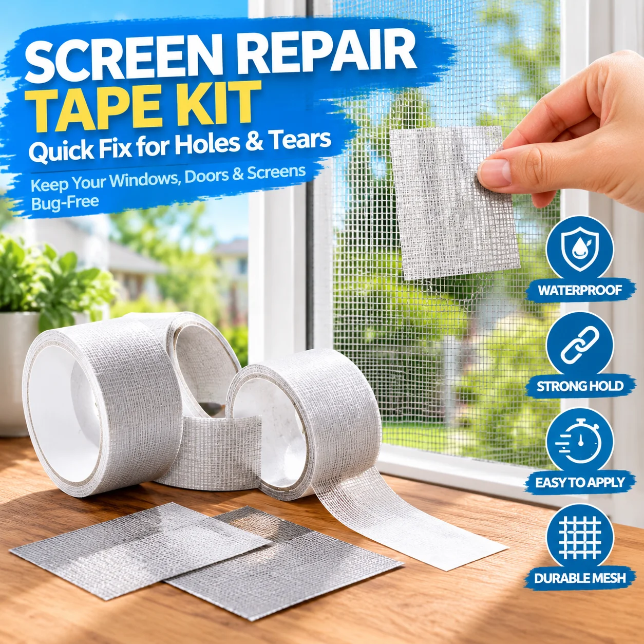 Self-Adhesive Mosquito Net Repair Tape for Window Screens - Waterproof Patch Kit for Doors and Windows for Holes in Screens