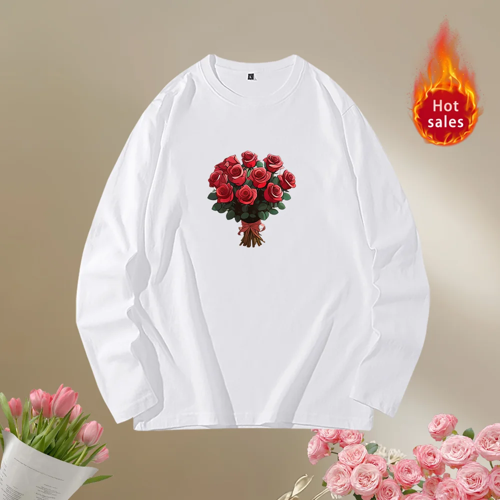 A bouquet of roses Print Women T Shirt Girl Graphic Harajuku 2024 Streewear Clothes Causal Female Soft Bottom Tops Tee