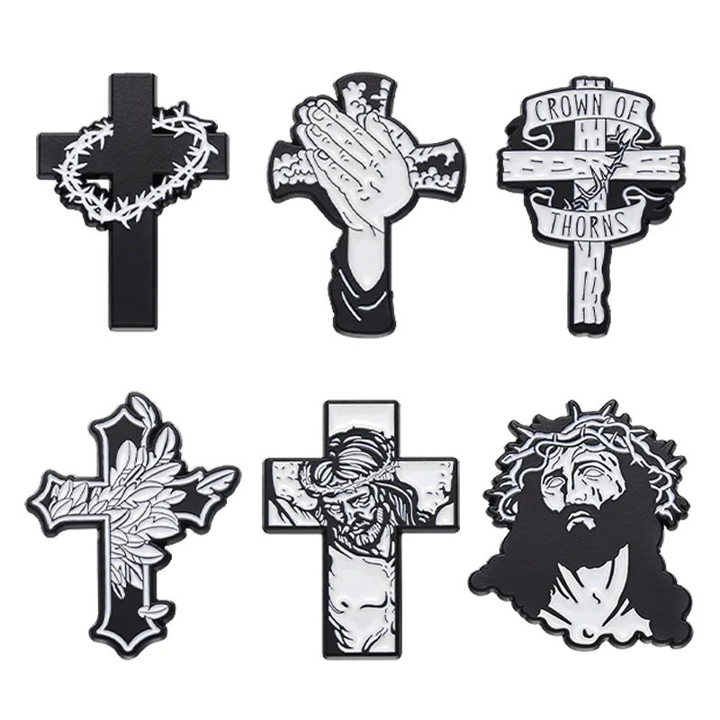 

Wholesale Jesus Cross Enamel Pins Punk Gothic Christian Faith Creative Brooches Lapel Badge Backpack Accessories Gift Friends