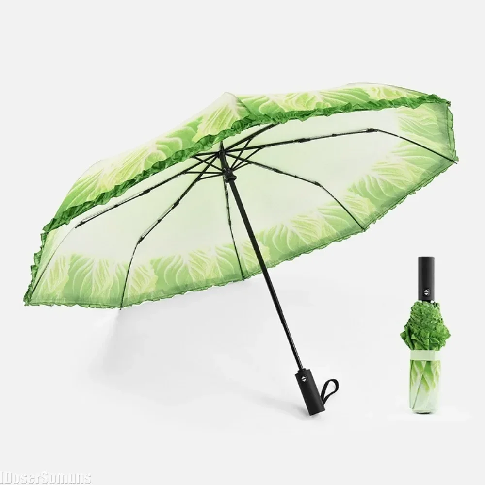 Laitue pliant ensoleillé et pluvieux parapluie Guarda Chuva parapluie de chou créatif, Anti-uv plage drôle Parasol végétal cadeau pour femmes