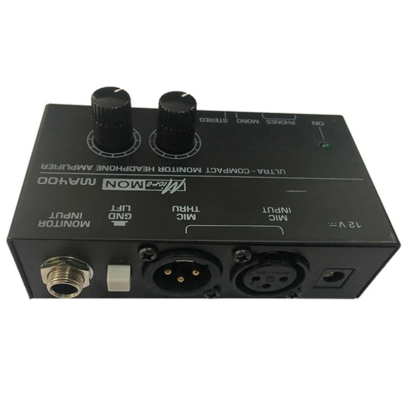 Headphone Preamplifier Microfone Preamplifier, Áudio 6,35 milímetros e 3,5 milímetros Headphone Saídas Mixer, Plug UE, fácil instalação, novo, MA400