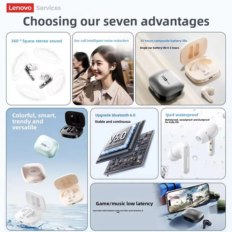 2026 Lenovo Originele LE209 Draadloze Koptelefoon TWS Bluetooth 6.0 In Ear Oordopjes Lange Batterijduur Koptelefoon Microfoon Stereo ENC Ruis