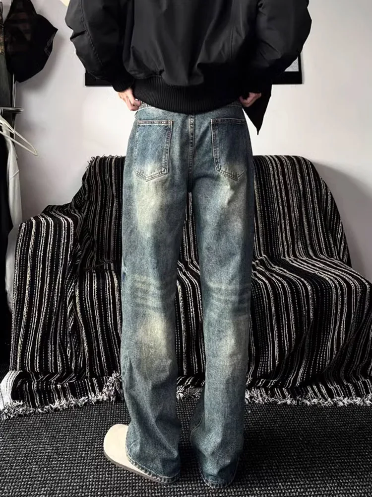 Cleanfit Vintage Blue Waed Jeans Men High Waist Slim Straight Leg American High Street Trendy Brand Wide Leg Pants