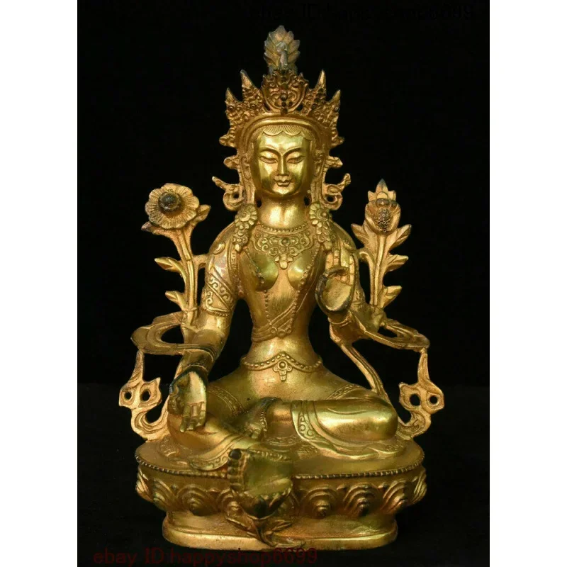 

Old Tibetan Bronze Gilding Green Tara Mahayana Buddhist Enlightenment Goddess Statue