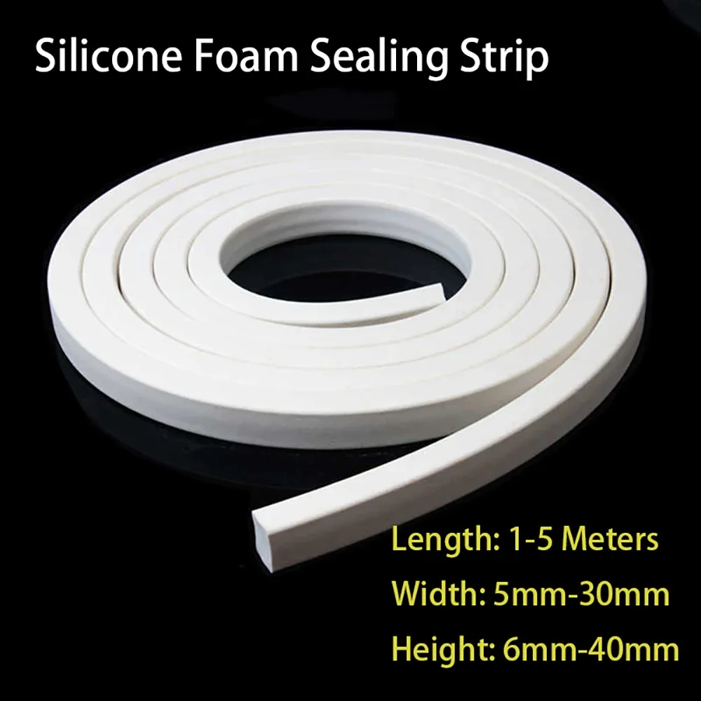 White Square Edge Sealing Gasket Silicone Rubber Sealing Strip Sound Insulation Sponge Strip Household Door Window Foam Strip