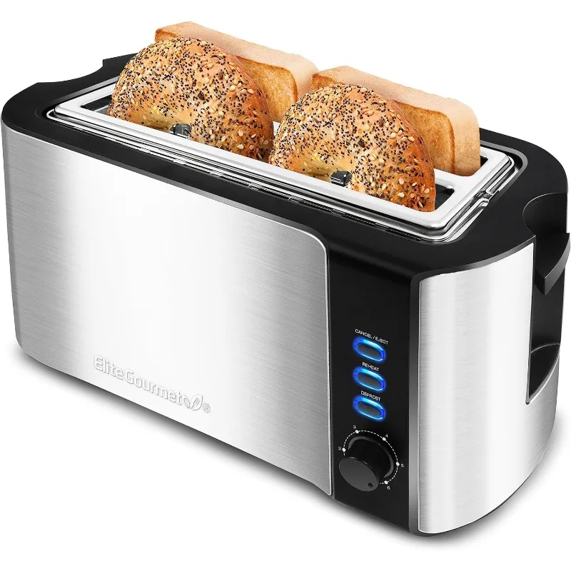 Long Slot 4 Slice Toaster, Reheat, 6 Toast Settings, Defrost, Cancel Functions, Built-in Warming Rack, Ex