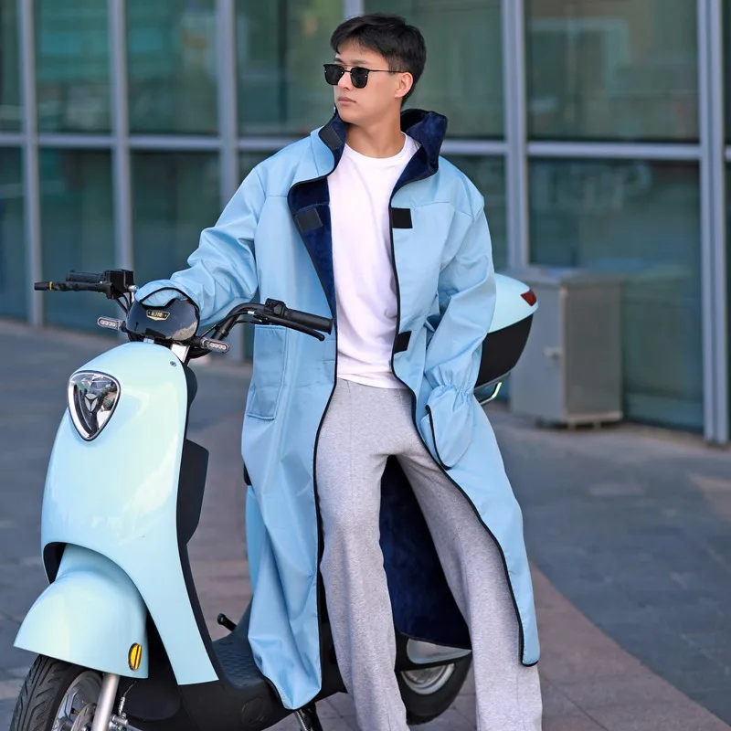 

Winter Motorcycle Riding Windbreaker Full-body Warm Fleece Thickened for Scooter Waterproof Windproof Smock Raincoat One-piece