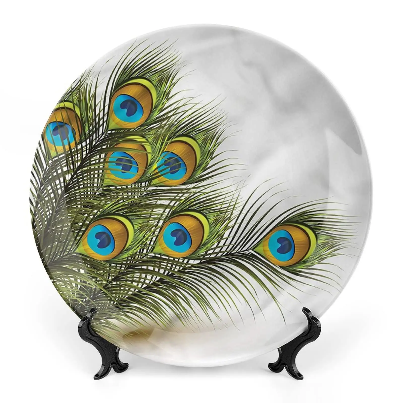 Peacock Ceramic Stoneware, Decorative Plate, Ornamental Wall Hanging for Home & Office Wall Hanging Decor, Green Mustard Navy