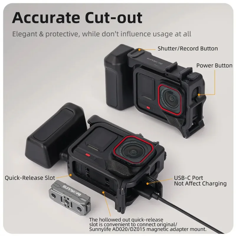 Sunnylife لـ Insta360 Ace Pro 2/1 مقبض تصوير الشوارع مدونة فيديو إطار قبضة سريع التحرير ملحق حماية ممتص للصدمات