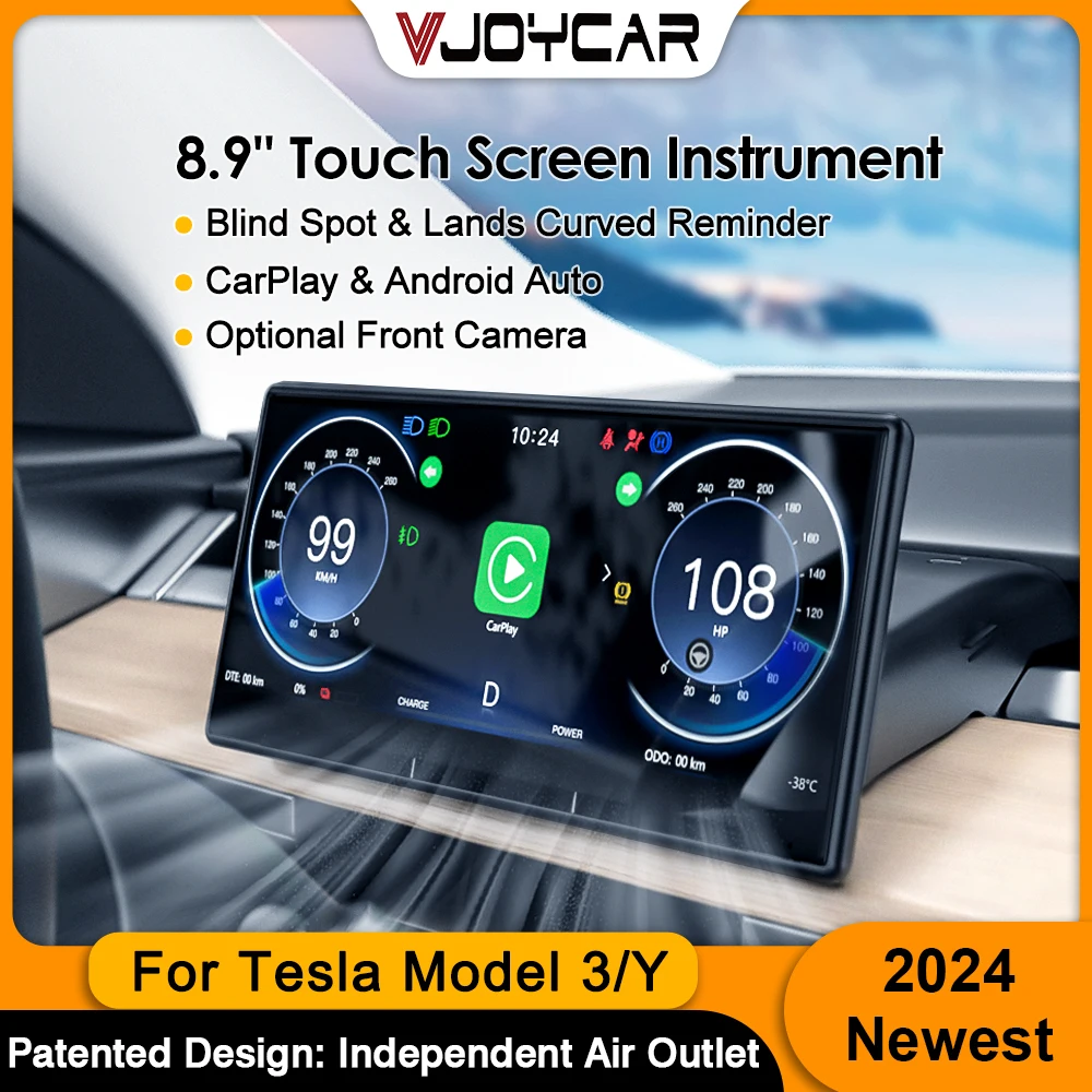 2024 Latest 8.9 Inch Large Touch Screen for Model 3 Y 3 Highland Carplay & Android Auto Intelligent Dashboard with Air Outlet