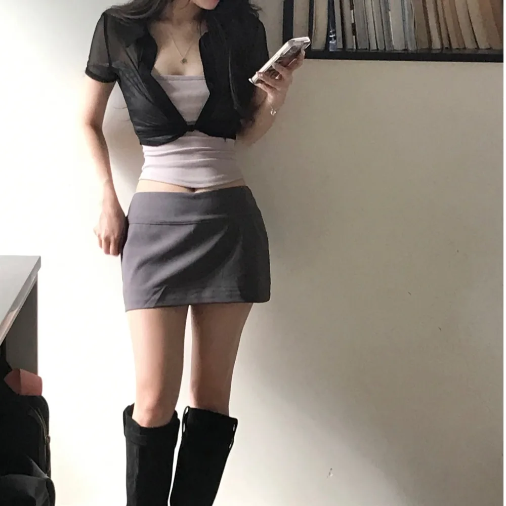 กระโปรงทรงดินสอเอวสูง ผ้าโพลีเอสเตอร์ ทรงเข้ารูป กระโปรงขายาว กระโปรงทรงเข้ารูป