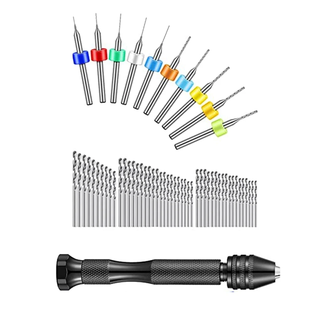 59Pcs Hand Drill Bits Set 49Pcs Metal Pin Vise Hand Drill Mini Mini Twist Drill Bits and 10Pcs Carbide PCB Rotary Tools